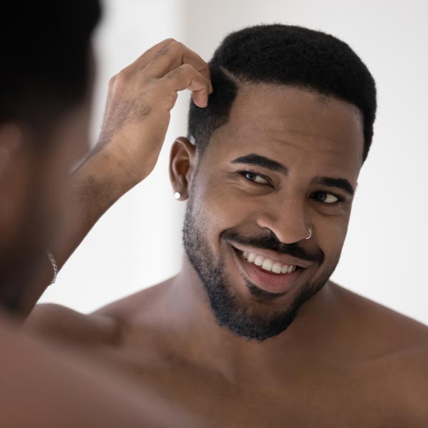 African American man with full head of hair